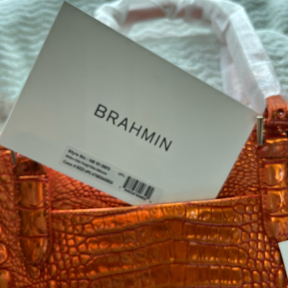Brahmin Burnt Orange Croc-Embossed Shoulder Bag - Picture 8 of 9